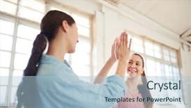  Presentation with giving - Beautiful slides featuring contemporary progressive - two happy active girls giving backdrop and a light blue colored foreground