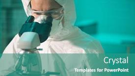  Presentation with chemical - Audience pleasing slide deck consisting of contemporary-researcher-in-protective-coveralls backdrop and a teal colored foreground
