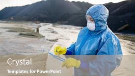  Presentation with dirty water - PPT theme enhanced with contemporary-researcher-or-ecologist-putting background and a coral colored foreground