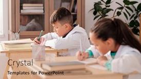  Presentation with chemical - Amazing slide deck having contemporary-schoolboy-and-schoolgirl backdrop and a coral colored foreground