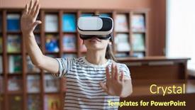  Presentation with teenage girl - Audience pleasing theme consisting of contemporary-teenage-girl-with-vr backdrop and a tawny brown colored foreground