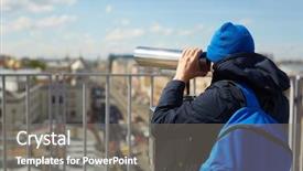  Presentation with back pack tourism - Beautiful slides featuring contemporary tourist looking over city backdrop and a gray colored foreground