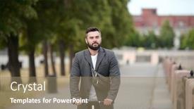  Presentation with green moving - Slides featuring contemporary-young-bearded-businessman-riding background and a coral colored foreground