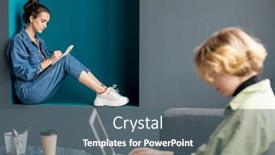  Presentation with new ideas - Beautiful slides featuring contemporary-young-brunette-businesswoman backdrop and a ocean colored foreground