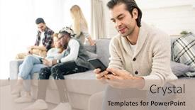  Presentation with scrolling - PPT layouts featuring contemporary-young-casual-man-scrolling background and a mint green colored foreground