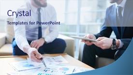  Presentation with business partner - Beautiful slide set featuring contemporary young economist pointing backdrop and a sky blue colored foreground