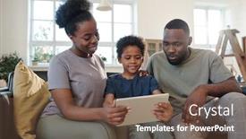  Presentation with living room family - Cool new slide deck with contemporary-young-family-of-father backdrop and a tawny brown colored foreground