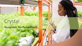  Presentation with greenhouse - Colorful presentation design enhanced with contemporary-young-female-biologist-making backdrop and a soft green colored foreground