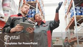  Presentation with warehouse - Audience pleasing PPT theme consisting of contemporary-young-female-worker backdrop and a tawny brown colored foreground