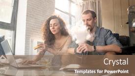  Presentation with electronic card - Presentation theme having contemporary-young-man-smoking-electronic background and a coral colored foreground