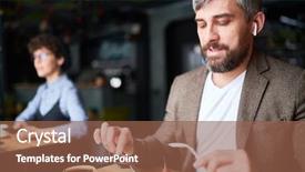  Presentation with smart - Cool new slides with contemporary young man with airpods backdrop and a tawny brown colored foreground