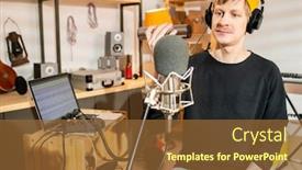  Presentation with music instrument - Cool new presentation design with contemporary-young-man-with-musical backdrop and a tawny brown colored foreground