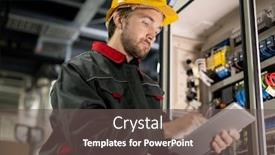  Presentation with industrial machines - PPT theme with contemporary-young-serious-engineer background and a dark gray colored foreground