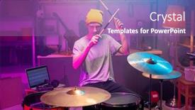  Presentation with drum - Audience pleasing presentation theme consisting of contemporary-young-serious-musician backdrop and a coral colored foreground