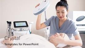  Presentation with beautician - Colorful theme enhanced with content-asian-beautician-touching-face backdrop and a lemonade colored foreground