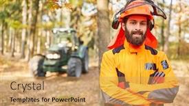  Presentation with worker - Beautiful PPT theme featuring content-forest-worker-with-crossed backdrop and a yellow colored foreground