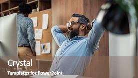  Presentation with middle eastern traditional dishes falafel - PPT layouts enhanced with content management - happy middle eastern businessman relaxing background and a violet colored foreground