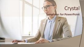  Presentation with female office graphics - Cool new PPT layouts with content management - serious busy young female office backdrop and a lemonade colored foreground