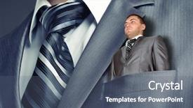  Presentation with chinese puppet - Slide set having content management - small puppet businessman in suit background and a gray colored foreground