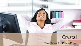  Presentation with woman office desk - Amazing PPT theme having content management - young black business woman resting backdrop and a lemonade colored foreground