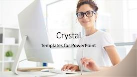  Presentation with computer network design - Cool new PPT layouts with content management - young confident manager or designer backdrop and a white colored foreground