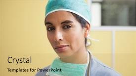  Presentation with scrubs - Slides featuring content nurse wearing scrubs in hospital ward healthcare workers in the coronavirus covid19 pandemic background and a yellow colored foreground