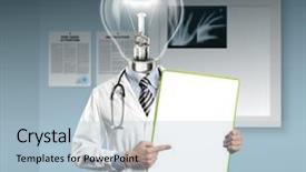  Presentation with head - Audience pleasing presentation theme consisting of content writing - lamp head doctor man backdrop and a light blue colored foreground