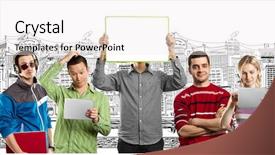  Presentation with group - PPT theme with content writing - male with group of people background and a  colored foreground