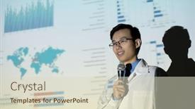  Presentation with lab coat - PPT theme enhanced with content-young-asian-biologist background and a soft green colored foreground