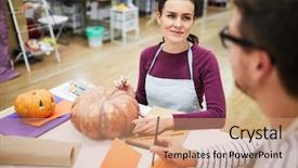  Presentation with table of content - Theme enhanced with crafting studio sitting at table background and a  colored foreground