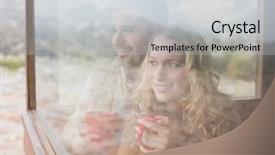  Presentation with airplane wing through airplane window - PPT layouts having content young couple with coffee background and a light gray colored foreground