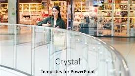  Presentation with railing - PPT layouts with content-young-woman-standing background and a sky blue colored foreground