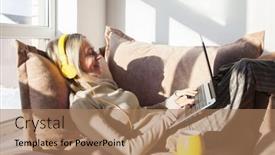  Presentation with listening woman - PPT theme with contented-middle-aged-woman background and a  colored foreground