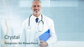  Presentation with clinic observation day - Slide set with contention hospital - portrait of doctor standing background and a sky blue colored foreground