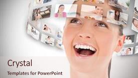  Presentation with head - Presentation having contexte - woman viewing pictures around her background and a lemonade colored foreground