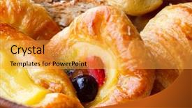  Presentation with served - Presentation design consisting of baked breads served for breakfast background and a gold colored foreground