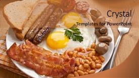  Presentation with english - PPT layouts with egg sausages beans and bacon background and a coral colored foreground