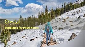  Presentation with hiking mountain - Amazing presentation theme having tourist with backpack hiking on snowy trail in rocky mountain national park colorado usa backdrop and a tawny brown colored foreground