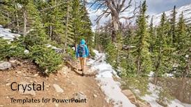  Presentation with hiking mountain - Slides having tourist with backpack hiking on snowy trail in rocky mountain national park colorado usa background and a coral colored foreground