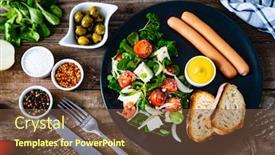  Presentation with sausages - Slides featuring continental-breakfast-boiled-sausages-toasts background and a tawny brown colored foreground