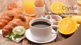  Presentation with coffee cup - Audience pleasing PPT theme consisting of continental breakfast coffee cup croissant egg and orange juice backdrop and a yellow colored foreground