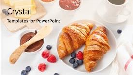  Presentation with coffee chocolate - Beautiful PPT theme featuring continental breakfast with croissant jam backdrop and a lemonade colored foreground