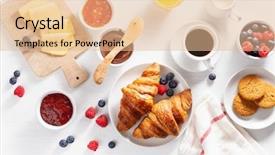  Presentation with coffee chocolate - Colorful presentation design enhanced with assortment cheese honey - continental breakfast with croissant jam backdrop and a lemonade colored foreground