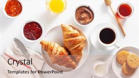  Presentation with coffee chocolate - Slide set enhanced with continental breakfast with croissant jam background and a coral colored foreground