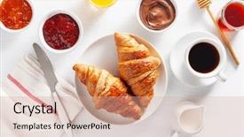  Presentation with coffee chocolate - Colorful PPT theme enhanced with continental breakfast with croissant jam backdrop and a coral colored foreground