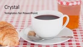  Presentation with tablecloth - Amazing PPT theme having continental breakfast with croissant jam and coffee on a tablecloth backdrop and a lemonade colored foreground