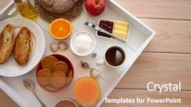  Presentation with healthy breakfast - Audience pleasing slides consisting of continental buffet breakfast with assorted healthy food and coffee backdrop and a coral colored foreground