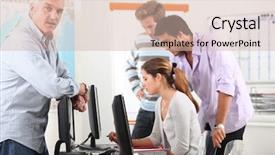  Presentation with children on computers - PPT layouts with contingency - manager and his team working background and a soft green colored foreground