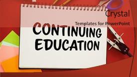  Presentation with spiral notebook - Presentation design with continuing education text against white background and a red colored foreground