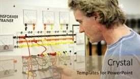  Presentation with learn - Presentation theme enhanced with electrician taking continuing education class background and a coral colored foreground